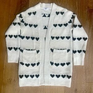 Black Heart Patterned White and Black Cardigan